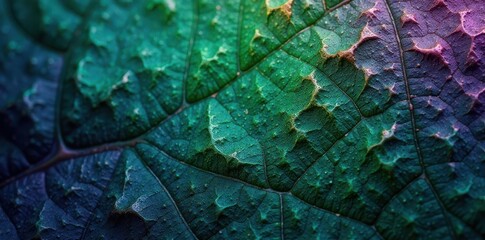 Wall Mural - Intricate metallic leaf texture; green & purple hues , rich, backdrop