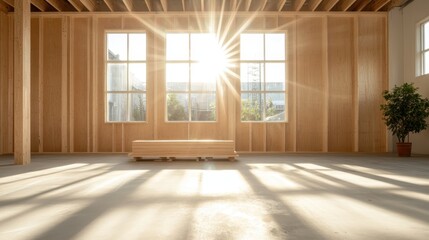 Poster - This bright and open wooden studio invites creativity with its spacious layout, ample sunlight, and minimalist decor, creating a serene environment for artistic expression and contemplation.