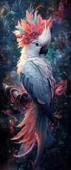 Wall Mural - Colorful Cockatoo Bird in Fantasy Setting, digital art