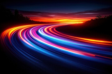 Aufkleber - Long exposure image of colorful light streaks creating an abstract pattern on a dark background