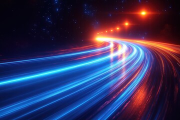 Poster - Long exposure light streaks creating abstract patterns in a dark tunnel