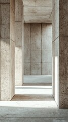 Poster - Natural light filters through the columns of a spacious environment, highlighting the raw texture of concrete surfaces. The simplicity evokes calm and contemplation
