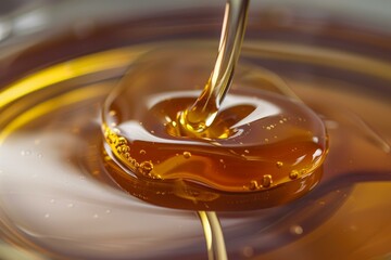 Poster - stream of honey pouring into a bowl, creating bubbles and ripples on the golden surface