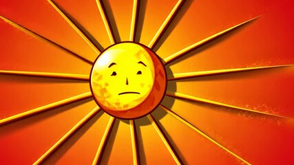 Aufkleber - A cartoon sun with a face on it. The sun is yellow and has a sad expression. The sun is surrounded by a yellow circle
