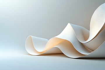 Wall Mural - Abstract 3D Render of Intertwined White Paper Waves on a Light Gray Background