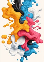 Wall Mural - Abstract Colorful Liquid Paint Splash in CMYK and White with Detailed Texture and 3D Effect