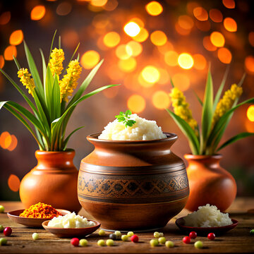 Happy Pongal celebration background with tradition religion advertisement wishing