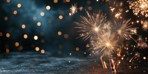Wall Mural - A firework display with a blue background