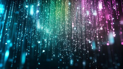 Poster - Colorful particles falling through dark background in mesmerizing visual display