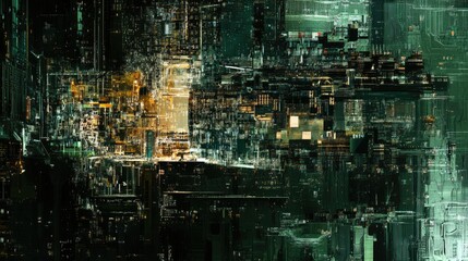 Poster - Abstract Digital Art with Green and Gold Color Palette and Texture