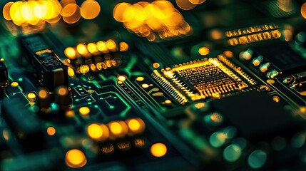 Poster - Close-Up View of Circuit Board with Glowing Electronic Components