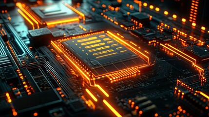 Poster - Futuristic Circuit Board Design with Neon Glow Effect