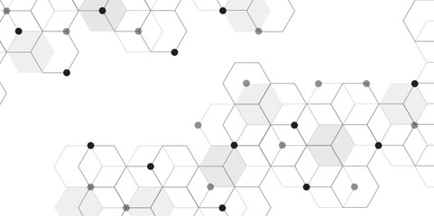 Leinwandbilder - Molecular structure abstract tech background. Geometric white background. Vector banner design with hexagons. Science network pattern, connecting lines and dots Medical background, Vector illustration