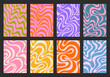 © t1m0n344 - Set Of Groovy Posters Vector Design. Collection Of Wavy Y2k Textures. Trippy Abstract Geometric Backgrounds.