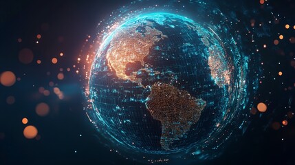 Poster - Global connectivity visualized with vibrant lights and swirling particles in 4K resolution
