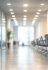 Blurred background of a hospital interior with white walls and floor clean modern and elegant interior design of a hospital or business office hallway with bright luminous lighting and a peaceful 