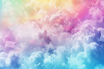Poster - Beautiful pastel colored cloudscape with light rays creates a dreamy and ethereal atmosphere