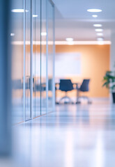 Wall Mural - Abstract blurred office interior room. blurry working space with defocused effect clean modern and elegant interior design of a hospital or business office hallway with bright luminous lighting  