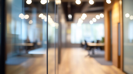 Wall Mural - Blurred office interior background with a blurry modern white and glass business space corridor in a modern building
