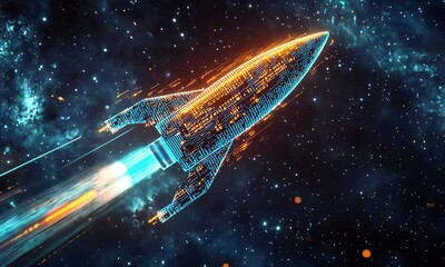 Wall Mural - a space shuttle or a rocket launching into outer space with its boosters activating at full speed, a