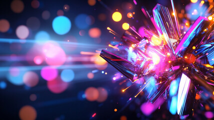 Poster - Vibrant explosion of colorful light and shapes creating a dynamic and energetic atmosphere with a futuristic feel