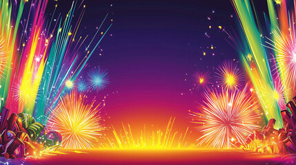 Poster - A vibrant display of colorful fireworks against a dark night sky, creating a festive atmosphere perfect for celebrations and special events.