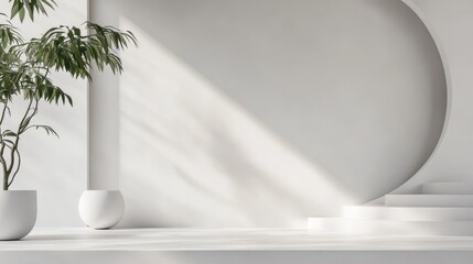 Poster - bright white backdrop with minimalist geometric shapes.