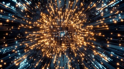 Poster - Dynamic display of vibrant technology connections in 4K resolution with glowing nodes and circuits