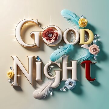 Elegant 3D 'Good Night' Typography with Floral & Feather Embellishments