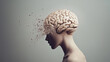 © pattozher - Fragmented Mind: A stark, abstract representation of a human head with a dissolving brain, suggesting the fragility of memory, the fleeting nature of thought, and the potential for mental breakdown.