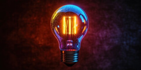 Poster - Light bulb emitting a warm glow illuminating a dark background with a soft lighting effect