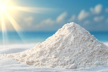 Wall Mural - Sand pile glistening under sunlight by the ocean on a clear day