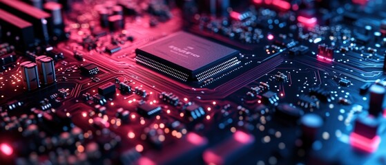 Poster - Computer processor installed on a motherboard with visible circuitry and connectors