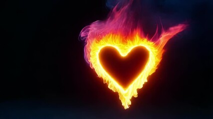 Poster - Realistic burning heart shape with flames and smoke creates a dramatic and passionate symbol of love. Desire. And romance. Perfect for valentine's day or any project needing a touch of fiery emotion