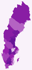 Poster - map of sweden with regions. just a simple country border map with region division. purple color pale