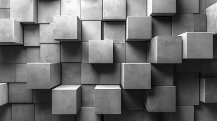 Poster - Black and white photo featuring a textured wall composed of geometric cubes in a modern design