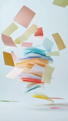 Poster - Colorful sticky notes and papers float in mid air, surrounded by a dynamic swirl against a light blue backdrop, embodying organized chaos and playful movement