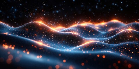 Poster - Dark background with a flowing wave of light creating an abstract visual effect