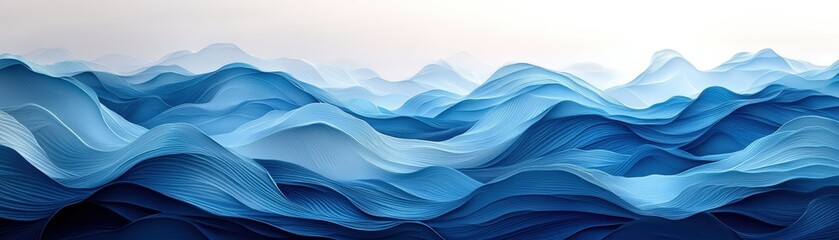 Poster - Blue abstract background with wavy lines creating a smooth flowing texture and visual depth