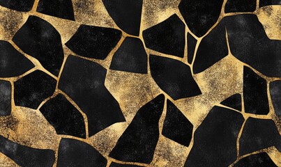 Poster - Black & Gold Abstract Pattern: A mesmerizing abstract pattern in bold black and shimmering gold, evoking luxury and sophistication.  The pattern is reminiscent of  broken  pieces of  gold.