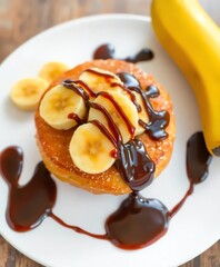 Wall Mural - an image of a plate with a banana and chocolate syrup.