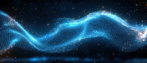 Poster - Blue wave with stars on a black background creating a night sky scene for design and decoration