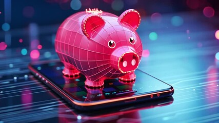 Poster - Digital piggy bank showcasing advanced technology and modern finance concepts in vibrant colors