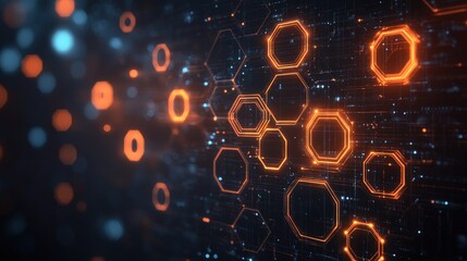 Poster - Dark background featuring geometric orange hexagons in an abstract pattern design