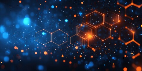 Poster - Abstract background featuring interconnected hexagonal molecules in a modern scientific design