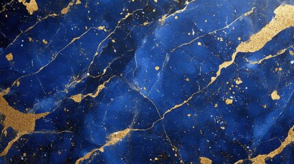 Poster - Blue marble with gold paint texture on a solid background showcasing intricate design details