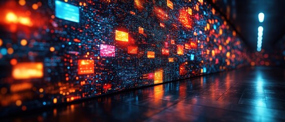 Poster - Wall of colorful lights creating a vibrant and dynamic visual display in a dark environment