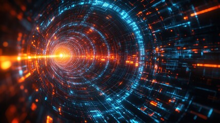 Poster - Dark tunnel with bright lights illuminating a central point creating a dramatic perspective view