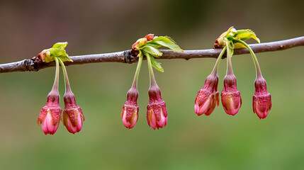 Wall Mural - Cherry blossom flowers on a branch in soft focus at springtime