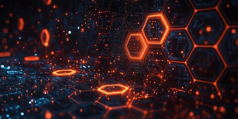 Poster - Futuristic background with glowing orange and blue lights creating an abstract design for digital art